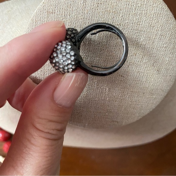 🩷 Vintage Stella and Dot Soirée Rhinestone Gunmetal Cocktail Ring 💍 Coquette - Picture 7 of 9